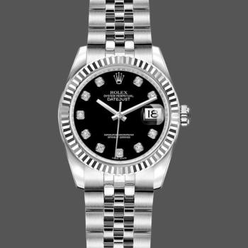 Rolex Datejust 179174 Black Diamond Dial Fluted Bezel 26MM Lady Watch (w15326520)