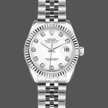 Rolex Datejust 179174 White Diamond Dial Fluted Bezel 26MM Lady Watch (w15326525)