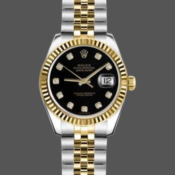 Rolex Datejust 179173 Black Diamond Dial Fluted Bezel 26MM Lady Watch (w15326530)