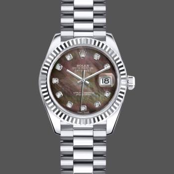 Rolex Datejust 179179 Black MOP Diamond Dial Fluted Bezel 26MM Lady Watch (w15326555)