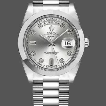 Rolex Day-Date 218206 Silver Diamond Dial Platinum 41MM Mens Watch (w15326558)