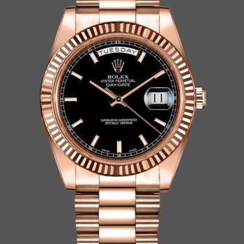 Rolex Day-Date 218235 Black Index Dial Rose Gold 41MM Mens Watch (w15326565)