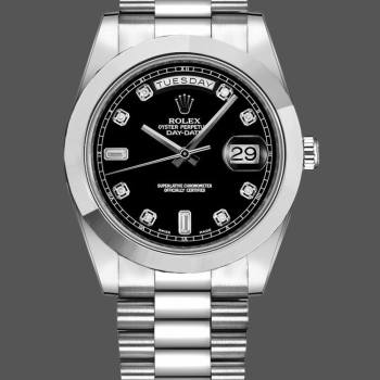 Rolex Day-Date 218206 Black Diamond Dial Platinum 41MM Mens Watch (w15326570)
