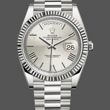 Rolex Day-Date 228239 Silver Quadrant Motif Roman Dial Fluted Bezel 40mm Mens Watch (w15326588)