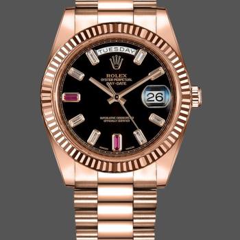 Rolex Day-Date 218235 Diamonds and Rubies Black Dial Rose Gold 41MM Mens Watch (w15326591)