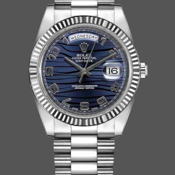 Rolex Day-Date 218239 Wave Blue Dial White Gold 41MM Mens Watch (w15326592)