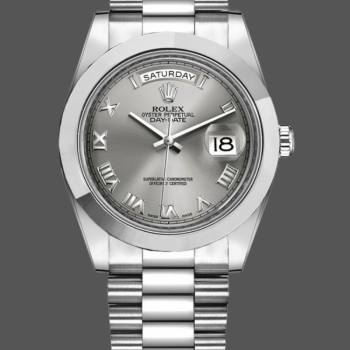 Rolex Day-Date 218206 Concentric Rhodium Grey Roman Numeral Dial Platinum 41MM Mens Watch (w15326596)