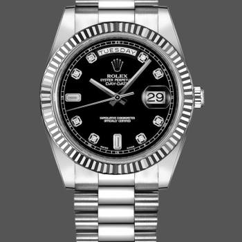 Rolex Day-Date 218239 Diamond Black Dial White Gold 41MM Mens Watch (w15326597)