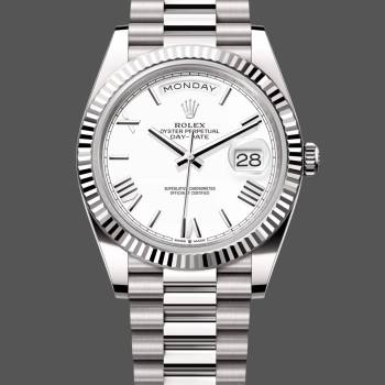 Rolex Day-Date 228239 White Roman Dial Fluted Bezel 40mm Mens Watch (w15326601)