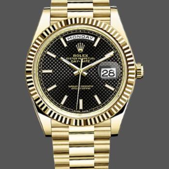 Rolex Day-Date 228238 Black Diagonal Motif Dial Fluted Bezel 40mm Mens Watch (w15326607)
