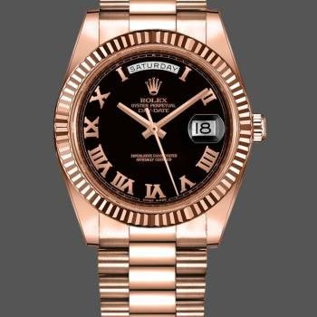 Rolex Day-Date 218235 Black Roman Numerals Dial Rose Gold 41MM Mens Watch (w15326608)
