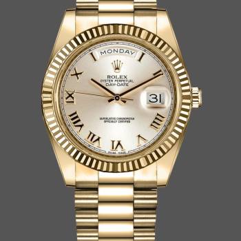 Rolex Day-Date 218238 Silver Roman Numeral Dial Yellow Gold 41MM Mens Watch (w15326612)