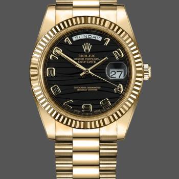 Rolex Day-Date 218238 Wave Black Dial Yellow Gold 41MM Mens Watch (w15326618)