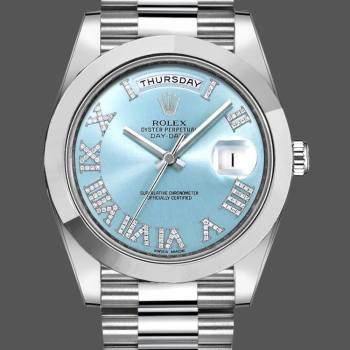 Rolex Day-Date 218206 Glacier Blue Diamond Roman Dial Platinum 41MM Mens Watch (w15326619)