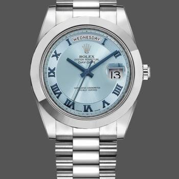 Rolex Day-Date 218206 Concentric Circle Ice Blue Dial Platinum 41MM Mens Watch (w15326623)