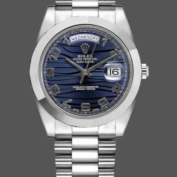 Rolex Day-Date 218206 Wave Pattern Blue Dial Platinum 41MM Mens Watch (w15326625)