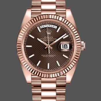Rolex Day-Date 228235 Chocolate Brown Diagonal Motif Dial Fluted Bezel 40mm Mens Watch (w15326647)