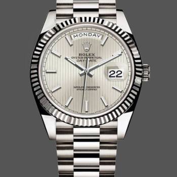 Rolex Day-Date 228239 Silver Stripe Motif Dial Fluted Bezel 40mm Mens Watch (w15326656)