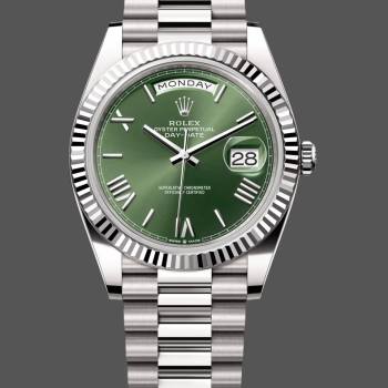 Rolex Day-Date 228239 Green Roman Dial Fluted Bezel 40mm Mens Watch (w15326665)