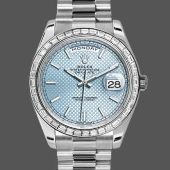 Rolex Day-Date 228396TBR Ice Blue Diagonal Motif Dial Diamond Bezel 40mm Mens Watch (w15326666)