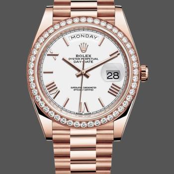 Rolex Day-Date 228345RBR White Roman Dial Diamond Bezel 40mm Mens Watch (w15326677)