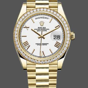 Rolex Day-Date 228348RBR White Roman Dial Diamond Bezel 40mm Mens Watch (w15326678)