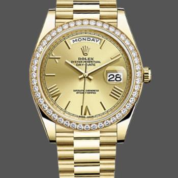 Rolex Day-Date 228348RBR Champagne Roman Dial Diamond Bezel 40mm Mens Watch (w15326683)