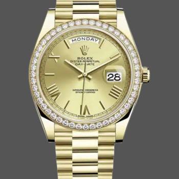 Rolex Day-Date 228398TBR Champagne Roman Numeral Dial Diamond Bezel 40mm Mens Watch (w15326684)