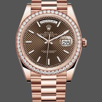 Rolex Day-Date 228345RBR Chocolate Brown Diagonal Motif Dial Diamond Bezel 40mm Mens Watch (w15326690)