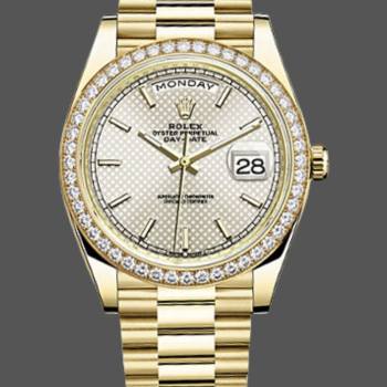 Rolex Day-Date 228348RBR Silver Diagonal Motif Dial Diamond Bezel 40mm Mens Watch (w15326691)