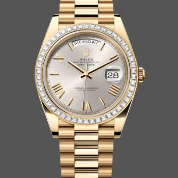 Rolex Day-Date 228398TBR Silver Roman Numeral Dial Diamond Bezel 40mm Mens Watch (w15326708)