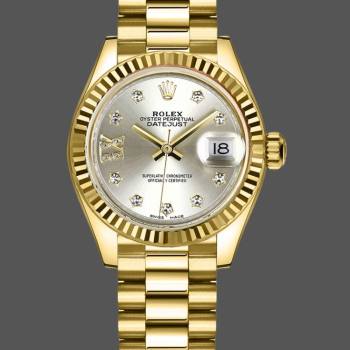 Rolex Datejust 279178 Silver Diamond Dial Fluted Bezel 28mm Lady Watch (w15326717)