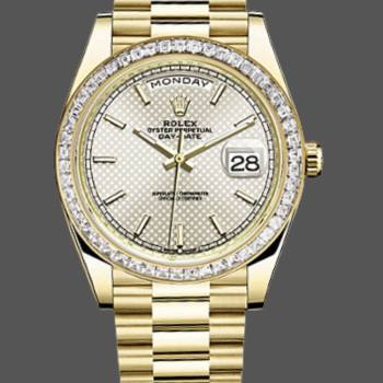 Rolex Day-Date 228398TBR Silver Diagonal Motif Dial Diamond Bezel 40mm Mens Watch (w15326722)