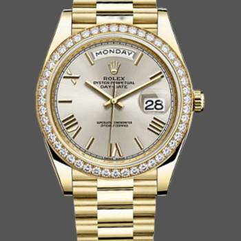 Rolex Day-Date 228348RBR Silver Roman Dial Diamond Bezel 40mm Mens Watch (w15326731)
