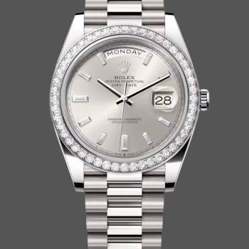 Rolex Day-Date 228349RBR Silver Dial Diamond Bezel 40mm Mens Watch (w15326733)
