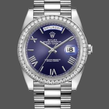 Rolex Day-Date 228349RBR Blue Roman Dial Diamond Bezel 40mm Mens Watch (w15326737)