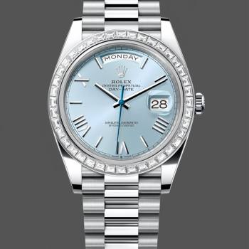 Rolex Day-Date 228396TBR 0030 Ice Blue Dial Platinum Diamond Bezel 40mm Mens Watch (w15326741)