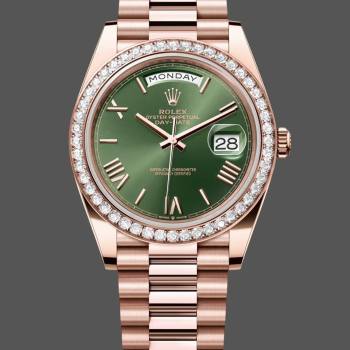 Rolex Day-Date 228345RBR 0011 Olive Green Roman Dial Diamond Bezel 40mm Mens Watch (w15326755)