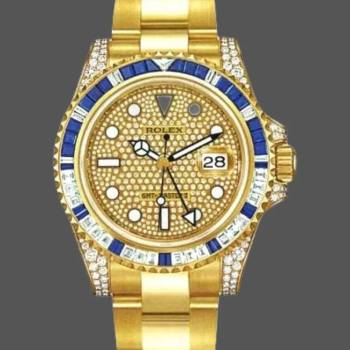 Rolex GMT-Master II 116758 Yellow Gold Pave Dial 40mm Mens Watch (w15326780)