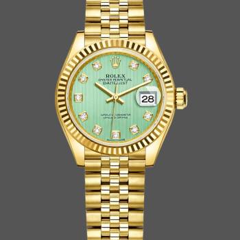 Rolex Datejust 279178 Mint Green Diamond Dial Yellow Gold 28mm Lady Watch (w15326802)