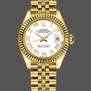 Rolex Datejust 279178 White Roman Dial Yellow Gold 28mm Lady Watch (w15326820)
