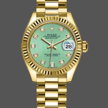 Rolex Datejust 279178 Mint Green Diamond Dial Fluted Bezel 28mm Lady Watch (w15326827)