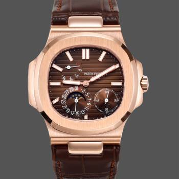 Patek Philippe Nautilus Moon Phases Rose & White Gold Slate Brown Dial 5712GR 001 (w17173341)