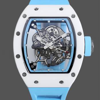 Richard Miller RM 055 RMUL2 NTPT Carbon Fiber Blue Rubber Strap (w17797564)