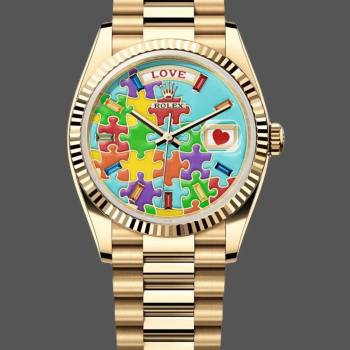 Rolex Day Date 128238-0106 36mm Yellow Gold Fluted Bezel Emoji Puzzle Dial (w22045121)