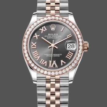 Rolex Datejust Lady 31 Rose Gold Steel Slate Roman Diamond VI Dial & Diamond Bezel Jubilee Bracelet 278381RBR (w22045529)