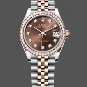 Rolex Datejust 31 m278381RBR 0028 Rose Gold Chocolate Diamond Dial Diamond Bezel Lady Watch (w22045530)
