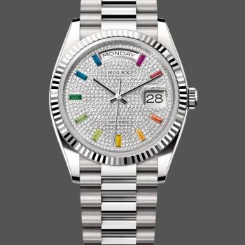 Rolex Day Date 36mm White Gold 128239 0016 Pave Rainbow Diamond Dial (w22046948)