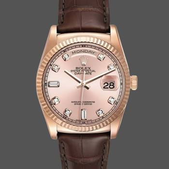 Rolex Day Date 36 Yellow Gold Case 118135 0101 Brown Leather Watch (w22052979)