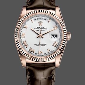 Rolex Day Date 36 White Dial 118135 0064 Brown Leather Watch (w22052981)